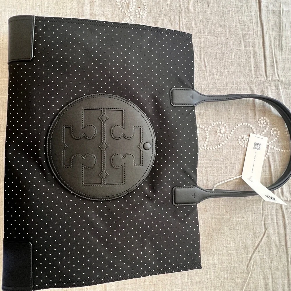 Tory Burch•Black Polka Dot Pattern Nylon Ella Tote